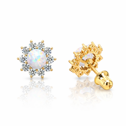 14k Yellow Gold Opal Stud Earrings/ Screw Back