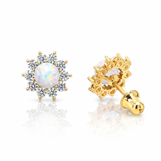 14k Yellow Gold Opal Stud Earrings/ Screw Back