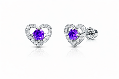 14k Solid Yellow and White Gold Heart Stud Earrings