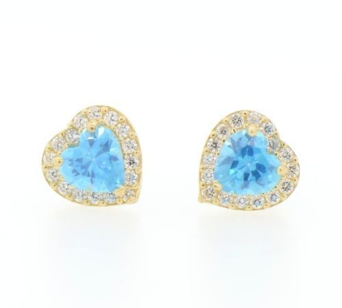 14K Yellow Gold Halo Heart CZ Stud Earrings Screw Back