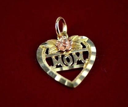 14k  Yellow Gold Mom Heart CZ Pendant