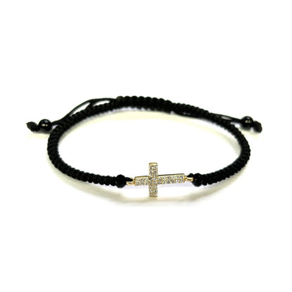 925 Sterling Silver String CZ Bracelet Cross 6" Adjustable to 11"