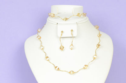 14kYellowGold GenuineSwarovski Crystal Element Beaded Necklace,Bracelet,Earrings