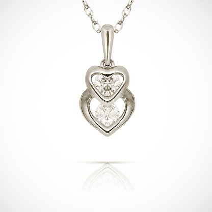 14K Gold Dual Interlocking Hearts CZ Charm Pendant For For Women