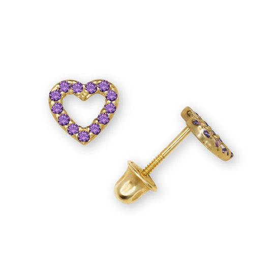 14K Yellow & White Gold Beautiful Small CZ Heart Shaped Stud Earrings for Women