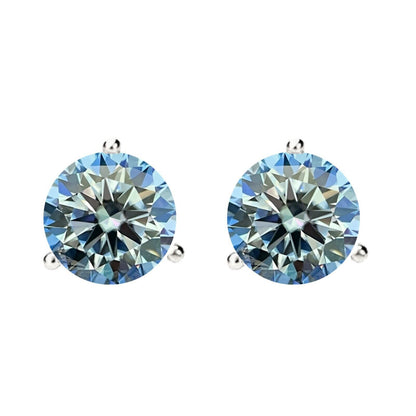 14K Gold GRA CertifiedD-VVS1 Ocean Blue Moissanite ScrewBack Stud Earrings