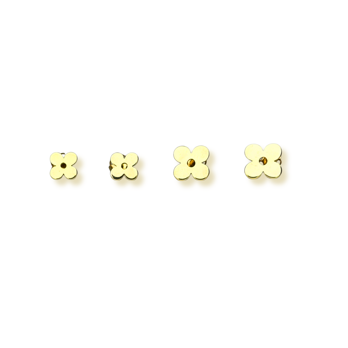 14k Yellow Gold Beautiful Clover Stud Push Back Earrings for Women