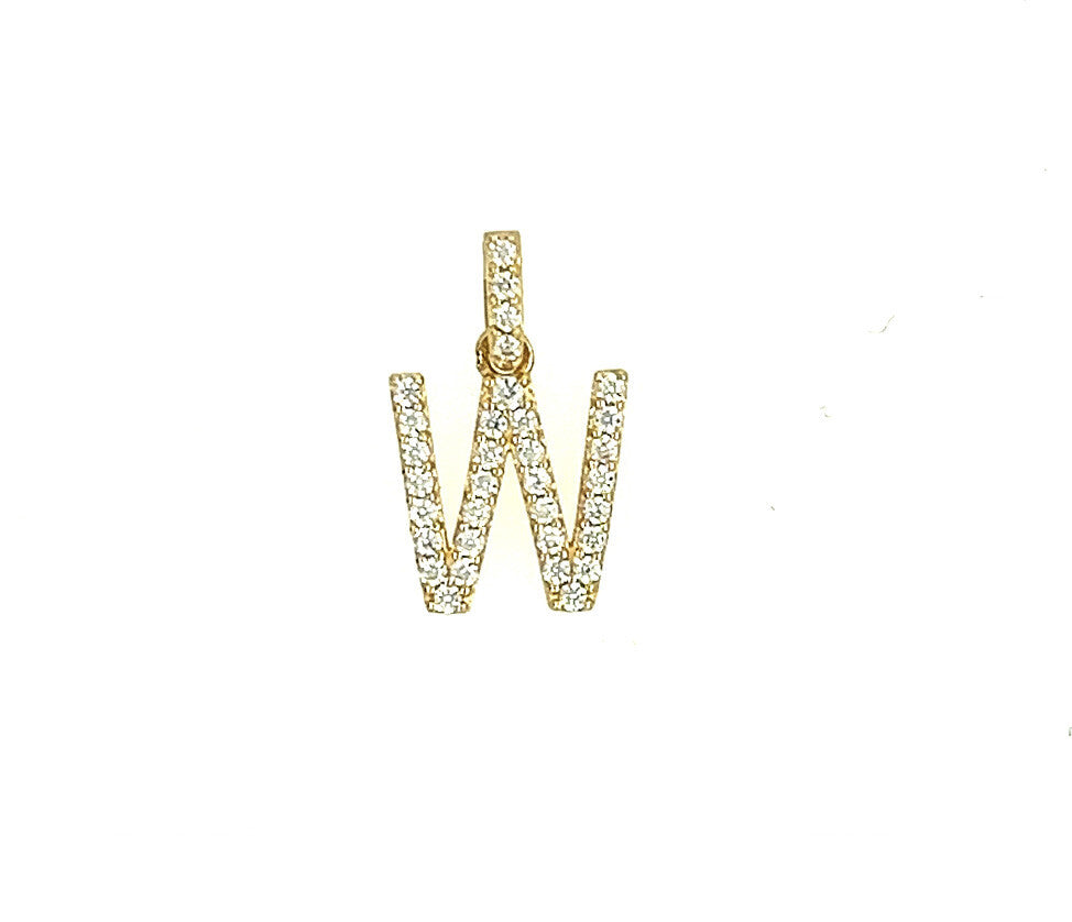 14k Yellow Gold Initial Letter CZ Pendant: Small