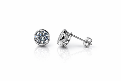14k Solid White Gold 6mm Round Birthstone Stud Earrings with Push Back