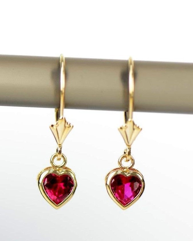 14k Yellow Gold Bezel Heart Birthstone Leverback Pierced Dangle Earrings 5x5 MM