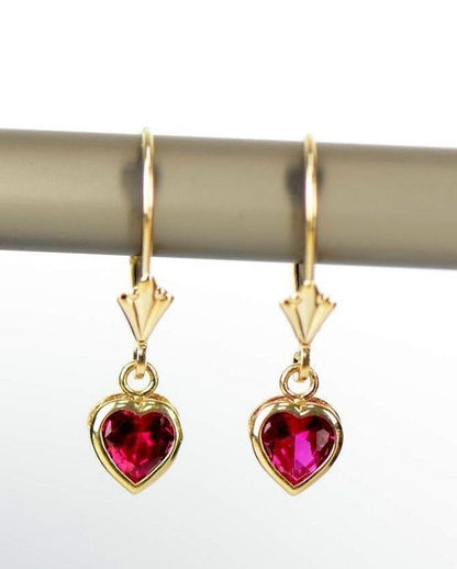 14k Yellow Gold Bezel Heart Birthstone Leverback Pierced Dangle Earrings 5x5 MM