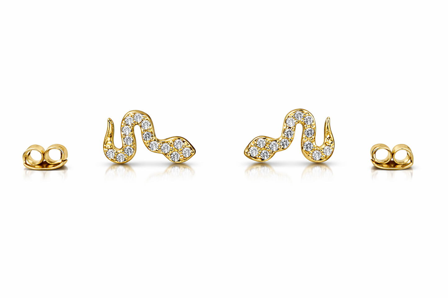 14k Yellow or White Gold Snake Stud Earring Push Back