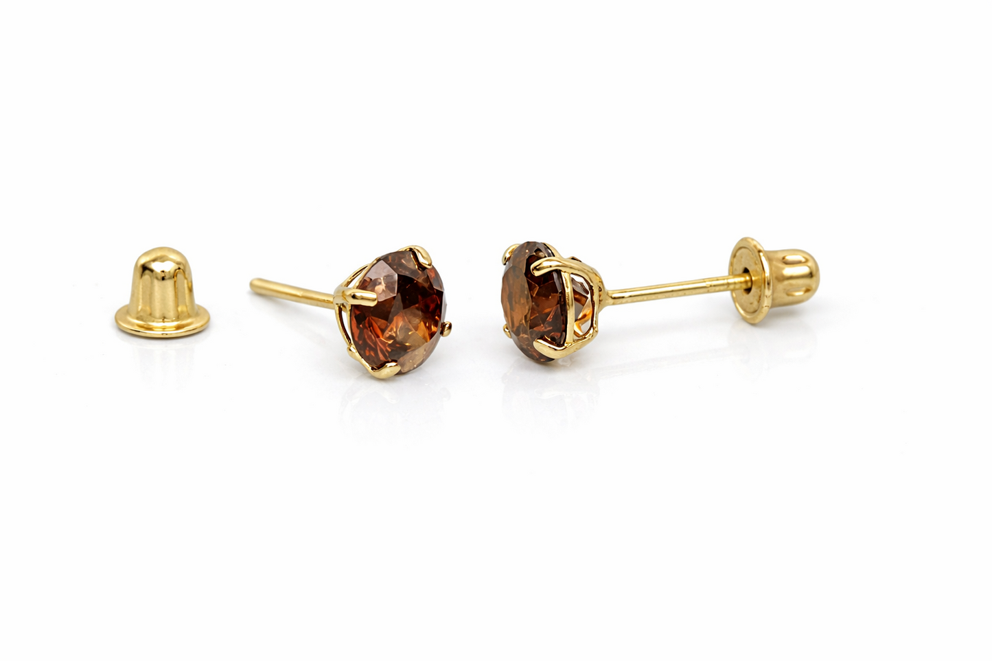 14K Solid Yellow Gold 5mm Round Birthstone screw back Stud Earrings for Women