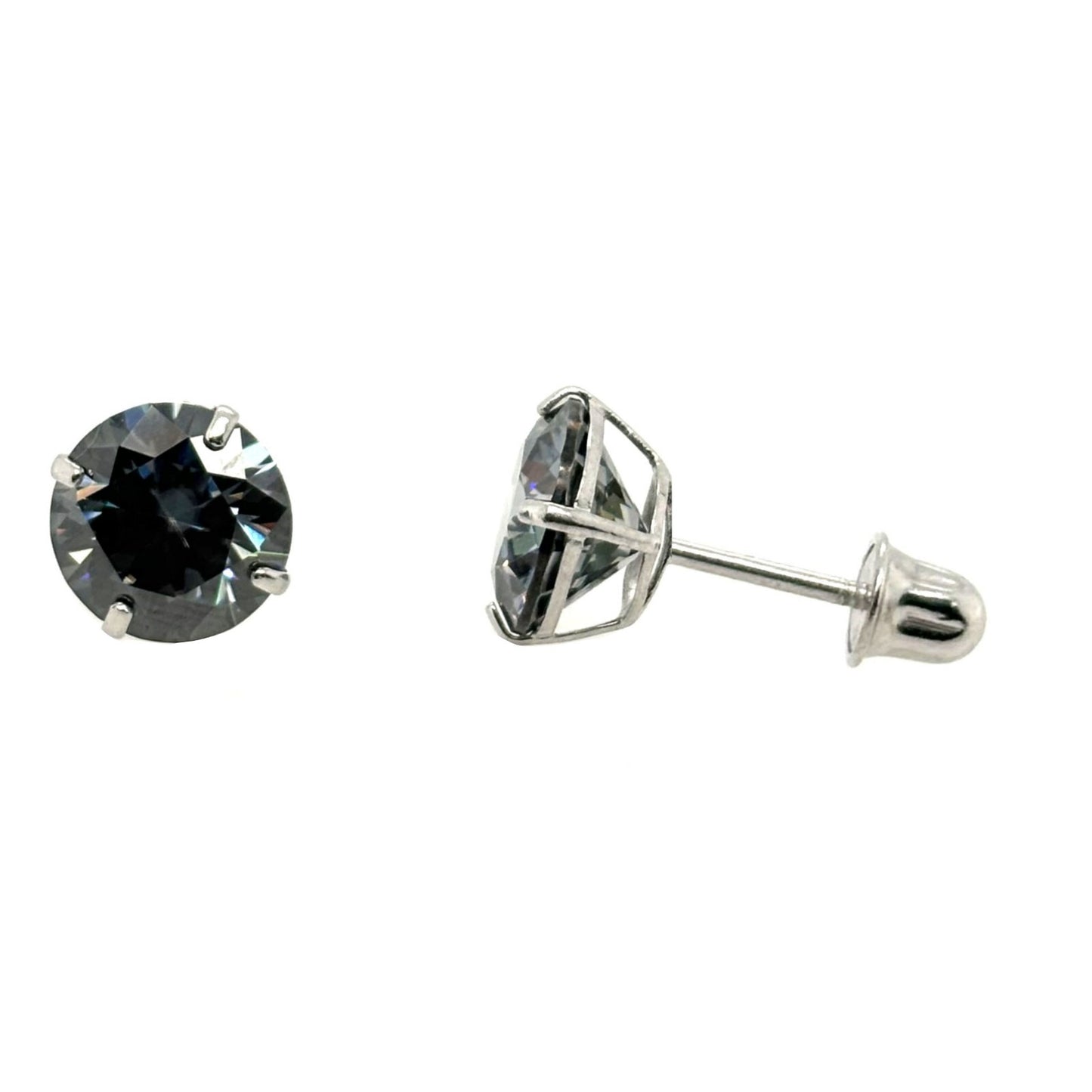 14K Gold GRA Certified D-VVS1 Round Grey Moissanite Screw Back Studs Earrings