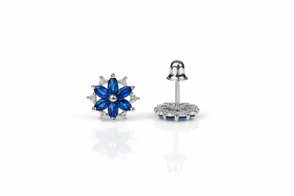 14K  White Gold Beautiful CZ Flower Stud Earrings for Women