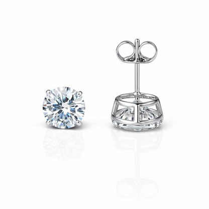 14k Heavy Basket White Gold Round AAA Quality CZ Stud with push back