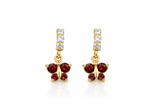 14K Yellow Gold Birthstone Butterfly Dangle Earrings