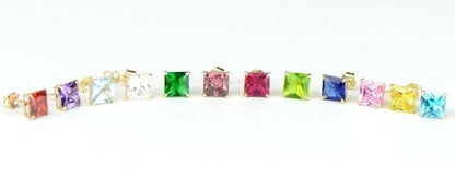 14k Yellow Gold Solid Square Princess Cut Birthstone 6MM CZ Stud Earrings