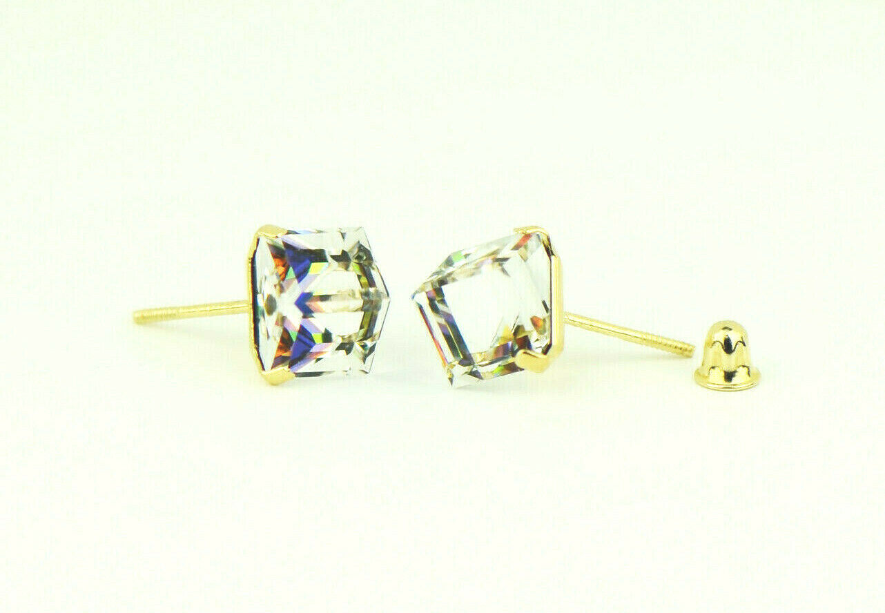 14k Yellow Gold Cube Tornasol  Stud Earrings