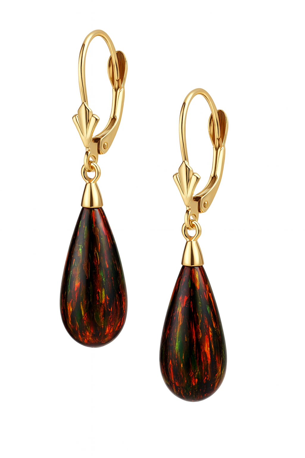 14k Yellow and White Gold Black Opal Leverback Earrings
