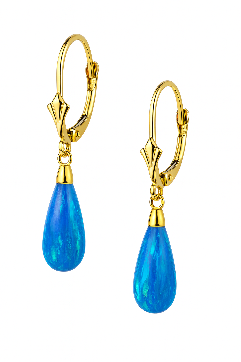 14k Yellow and White Gold  Light Blue Opal Leverback Earrings