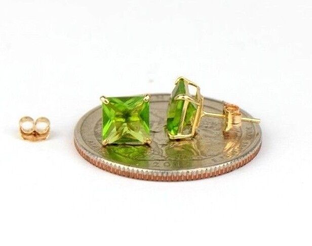 14k Yellow Gold Solid Square Princess Cut Birthstone 6MM CZ Stud Earrings