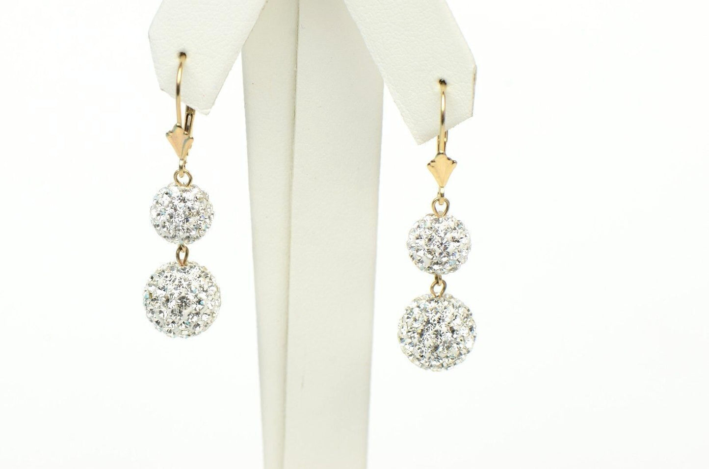 14K Yellow Gold Leverback Dangle Earrings with Genuine Czech Crystals