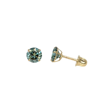 14K Gold GRA Certified D-VVS1 Round Green Moissanite Screw Back Studs Earrings