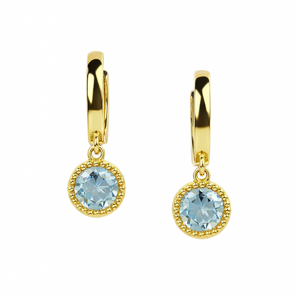 14k Yellow Gold Dangle Round Birthstone Huggie Earrings