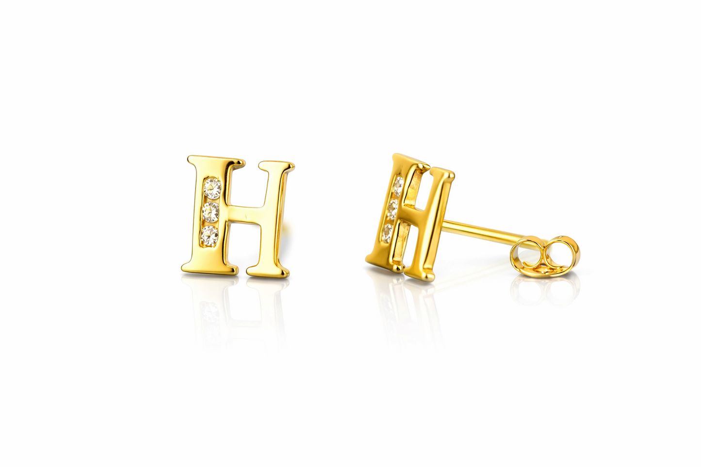 14k Yellow or White Gold Initial Letters CZ Stud Earrings