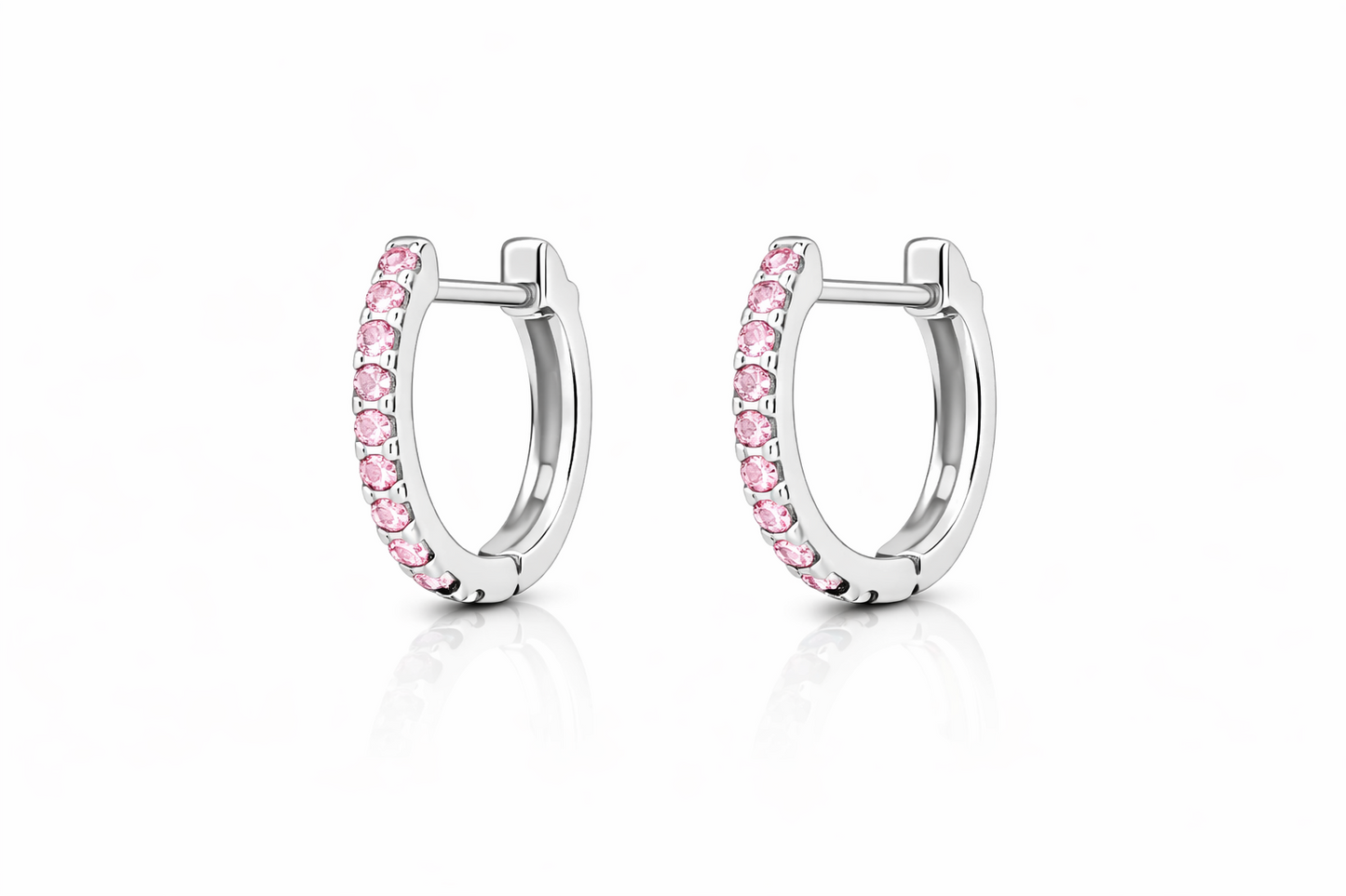 14k White  Gold CZ Birthstones Huggie Earrings
