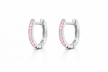 14k White  Gold CZ Birthstones Huggie Earrings