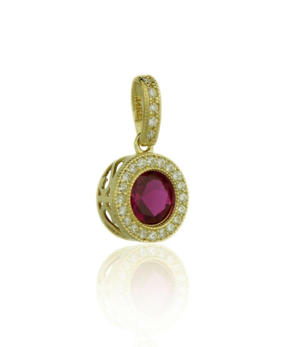 14k Yellow Gold CZ Halo Round Pendant
