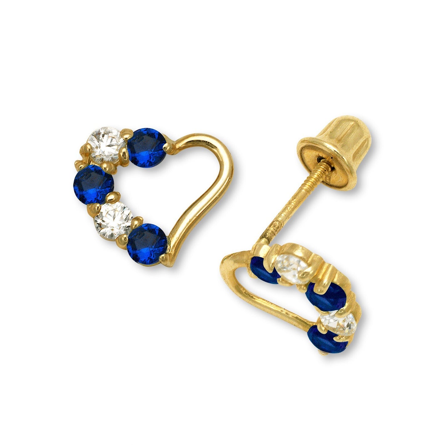 14K Yellow & White Gold Heart Stud Earrings for Girls