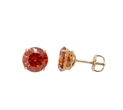 14K Gold GRA Certified D-VVS1 Round Orange Moissanite Screw Back Studs Earrings