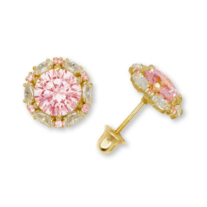 14K Yellow & White Gold Round Shaped Pretty Earrings for Women