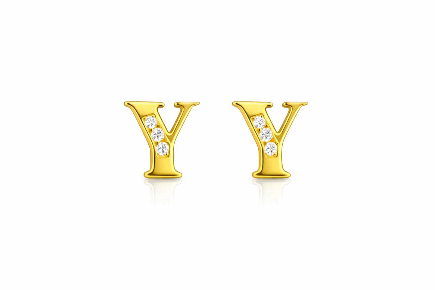 14k Yellow or White Gold Initial Letters CZ Stud Earrings