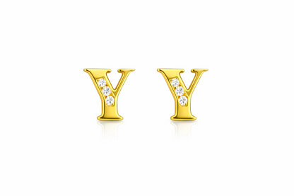14k Yellow or White Gold Initial Letters CZ Stud Earrings