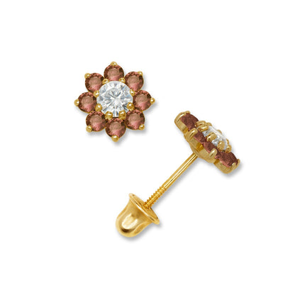 14K Yellow & White Gold Small Beautiful CZ Flower Stud Earrings for  Girls