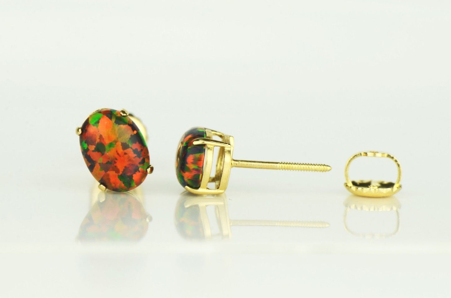 14k Yellow & White Gold Oval Opal Screw Back Stud Earrings for Earrings