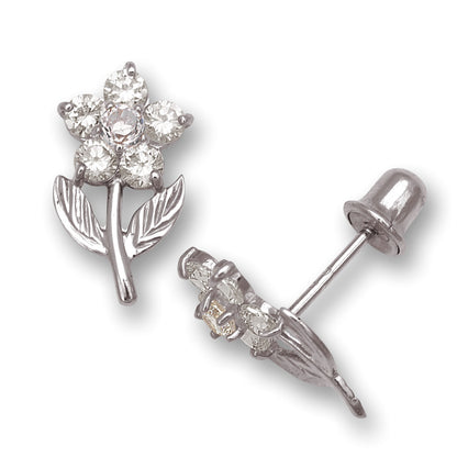 14K Yellow & White Gold Flower Shape Stud Earrings for Women