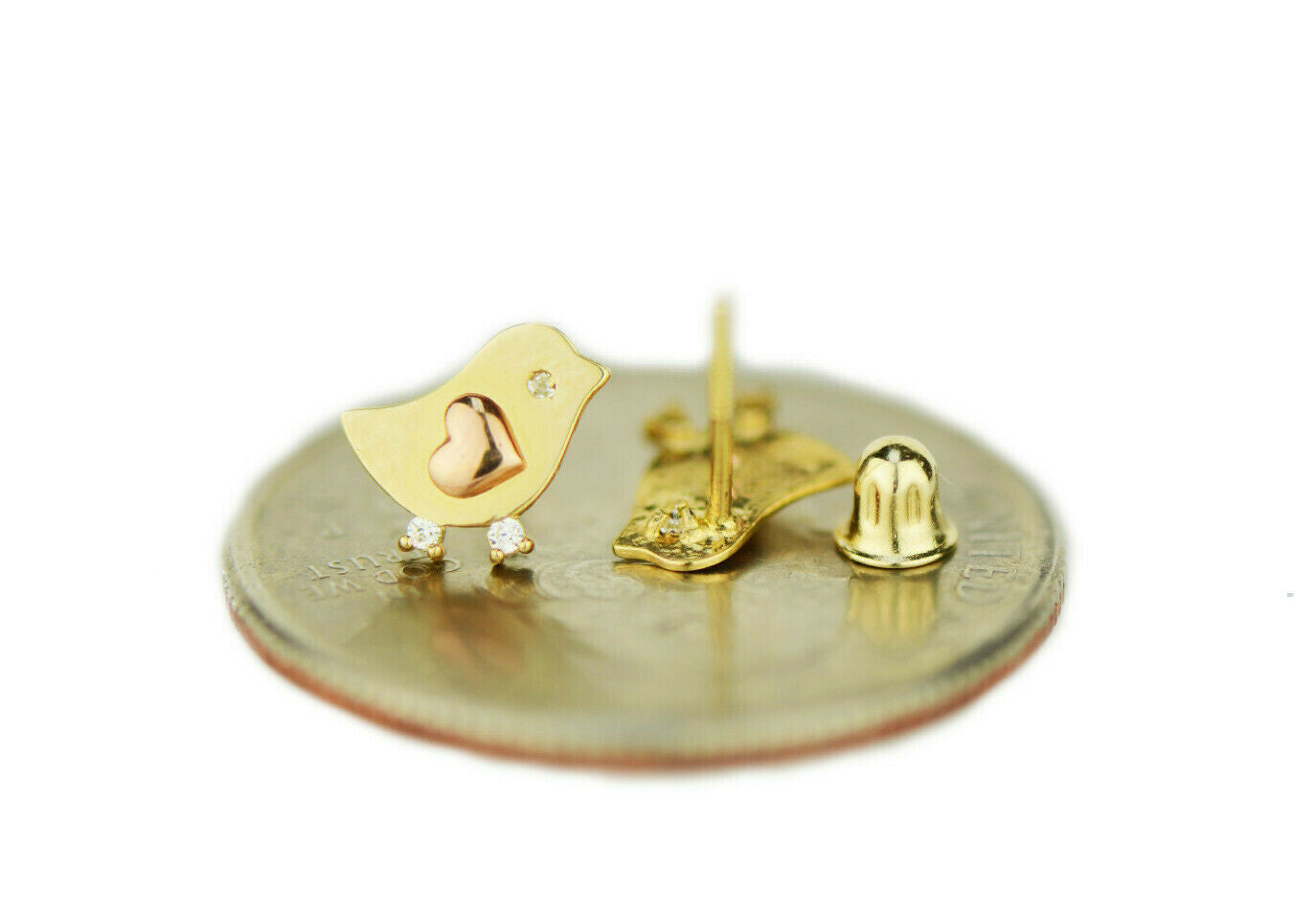 14k Yellow Beautiful Gold Bird CZ Stud Earrings for Women