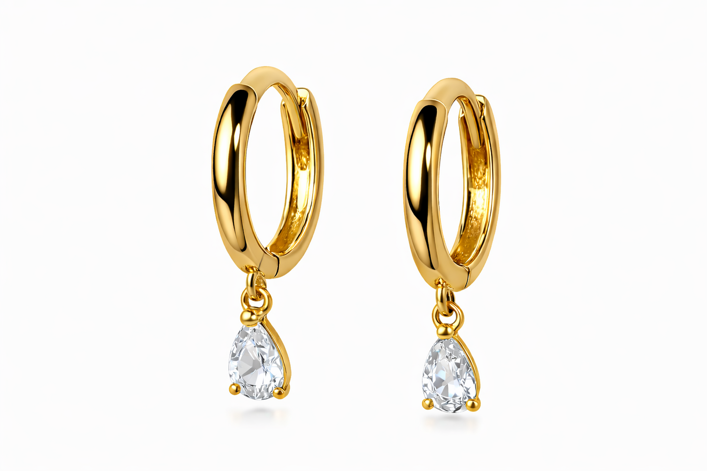 14k Yellow Gold Pear Shape Birthstone Huggie Earrings
