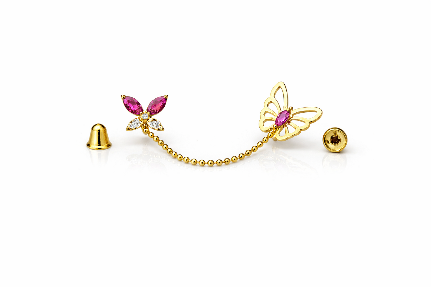 14k Yellow Gold CZ Butterfly Screwback Earrings