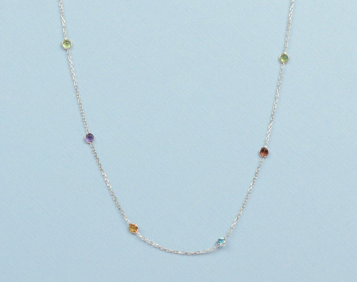 14k White Gold Multicolor Cubic Zirconia CZ by the yard 18" Necklace