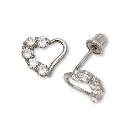 14K Yellow & White Gold Heart Stud Earrings for Girls