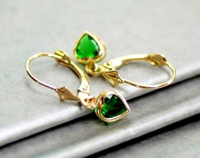 14k Yellow Gold Bezel Heart Birthstone Leverback Pierced Dangle Earrings 5x5 MM