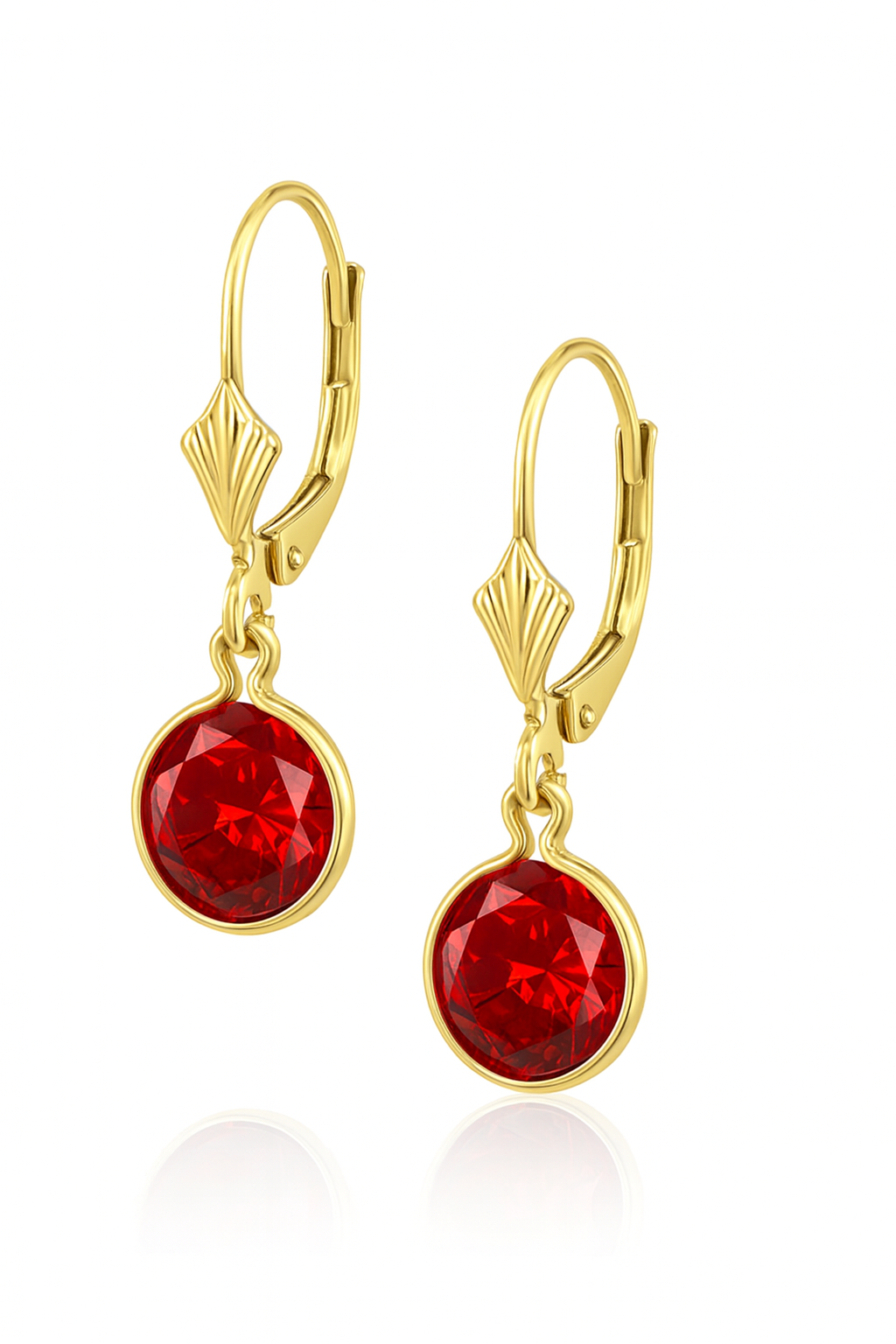 14K Yellow Gold Birthstone Round CZ Dangle Leverback Earrings