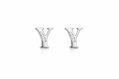 14k Yellow or White Gold Initial Letters CZ Stud Earrings