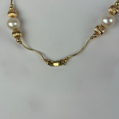 14K Yellow Gold Elegant Pearl & Gold Ball Bracelets for Women